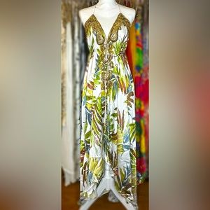 Tropical Island print maxi dress, custom designer (Manish Vaid)